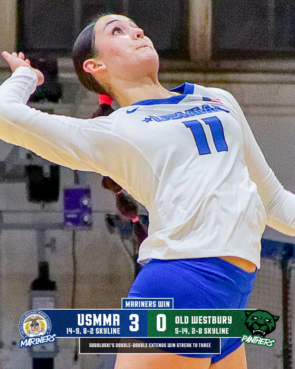 𝐓𝐡𝐫𝐞𝐞 𝐒𝐭𝐫𝐚𝐢𝐠𝐡𝐭 𝐖𝐢𝐧𝐬 𝐅𝐨𝐫 𝐓𝐡𝐞 𝐁𝐥𝐮𝐞 &amp; 𝐆𝐫𝐚𝐲 🔥🏐⚓️

Final Score - @usmmawomensvb 3 Old Westbury 0

Box Score ➡️ tinyurl.com/2tntyv6d

#d3wvb #OURAcademy <a href="/SkylineConfD3/">Skyline Conference</a>
