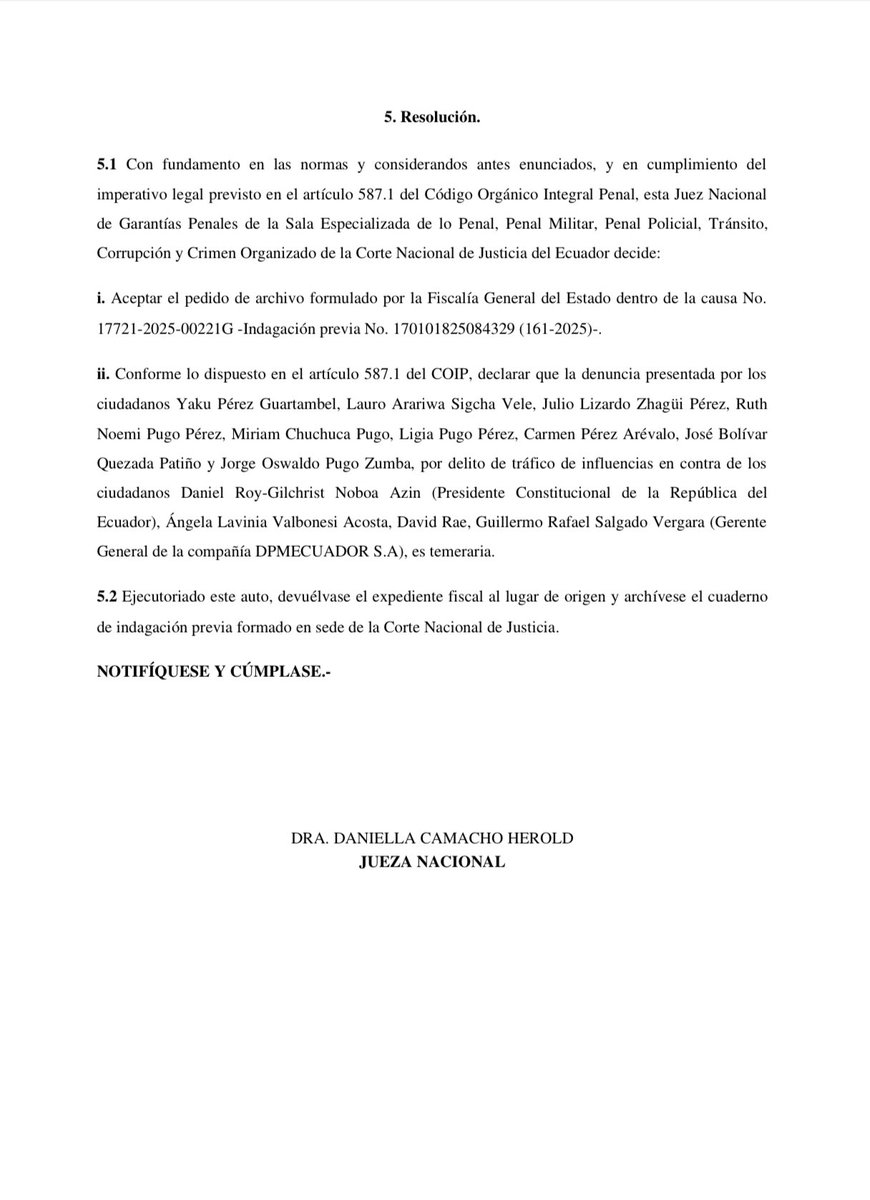 La misma jueza a la que Interpol le rechazó su pedido de difusión roja en el Caso Ligados, calificó de “temeraria” la denuncia de Yaku, que Carlos Alarcón –empleado de Noboa– pidió archivar.

Y con esta desfachatez hablan de independencia judicial.