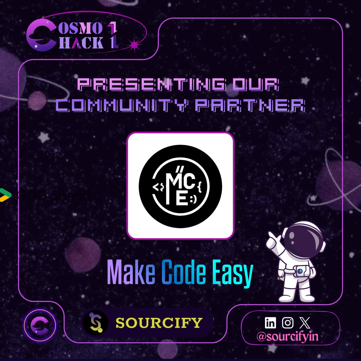 SourcifyIN's tweet image. Coding just got a whole lot easier, and cosmic! 🚀
Make Code Easy joins forces with us for CosmoHack1! 💻💡
Let's break the code and blast off into the future of tech! 🌌
#CosmoHack1 #MakeCodeEasy #CommunityPartner #CodeTheCosmos #Sourcifyin