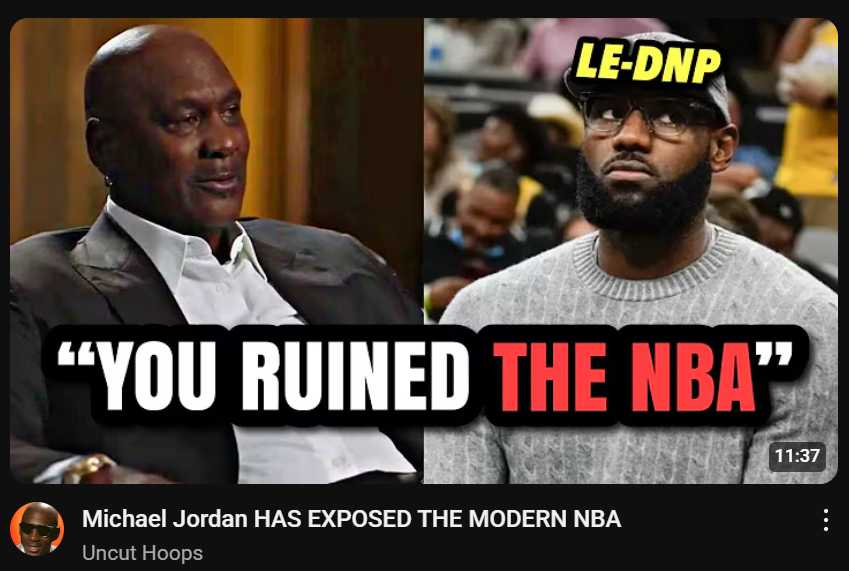 "Michael Jordan HAS EXPOSED THE MODERN NBA"
Uncut Hoops dropped another masterpiece.

- MJ's voice resonates above all and it's not the LeBron generation he's speaking to, it's the generation beyond.
- Old School NBA died the year that Kobe, KG, and Tim retired (2016)
- LeBron's