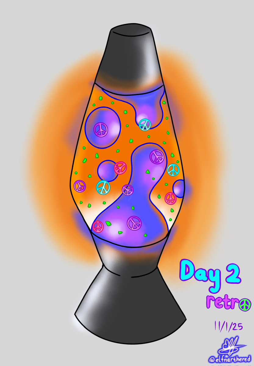 elfnarthered's tweet image. Day 2 of #mysticalwitchtober 🔮 #lavalamp #inktober #drawtober #digitalart #procreate #ipad10 #witchythings #witch #october #spooky #spookyseason #retro #lava #lamp 🔮💙☮️