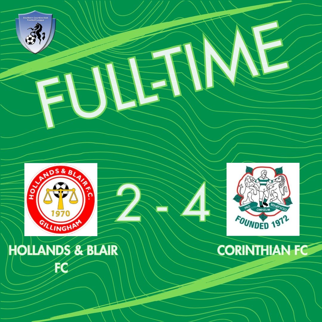 *FULL TIME*

🔴 Hollands &amp; Blair FC 2 - 4 Corinthian FC 🟢

⚽️ Caleb Afoke
⚽️⚽️ Jack Billings
⚽️ Jamie Billings 

💚🤍
