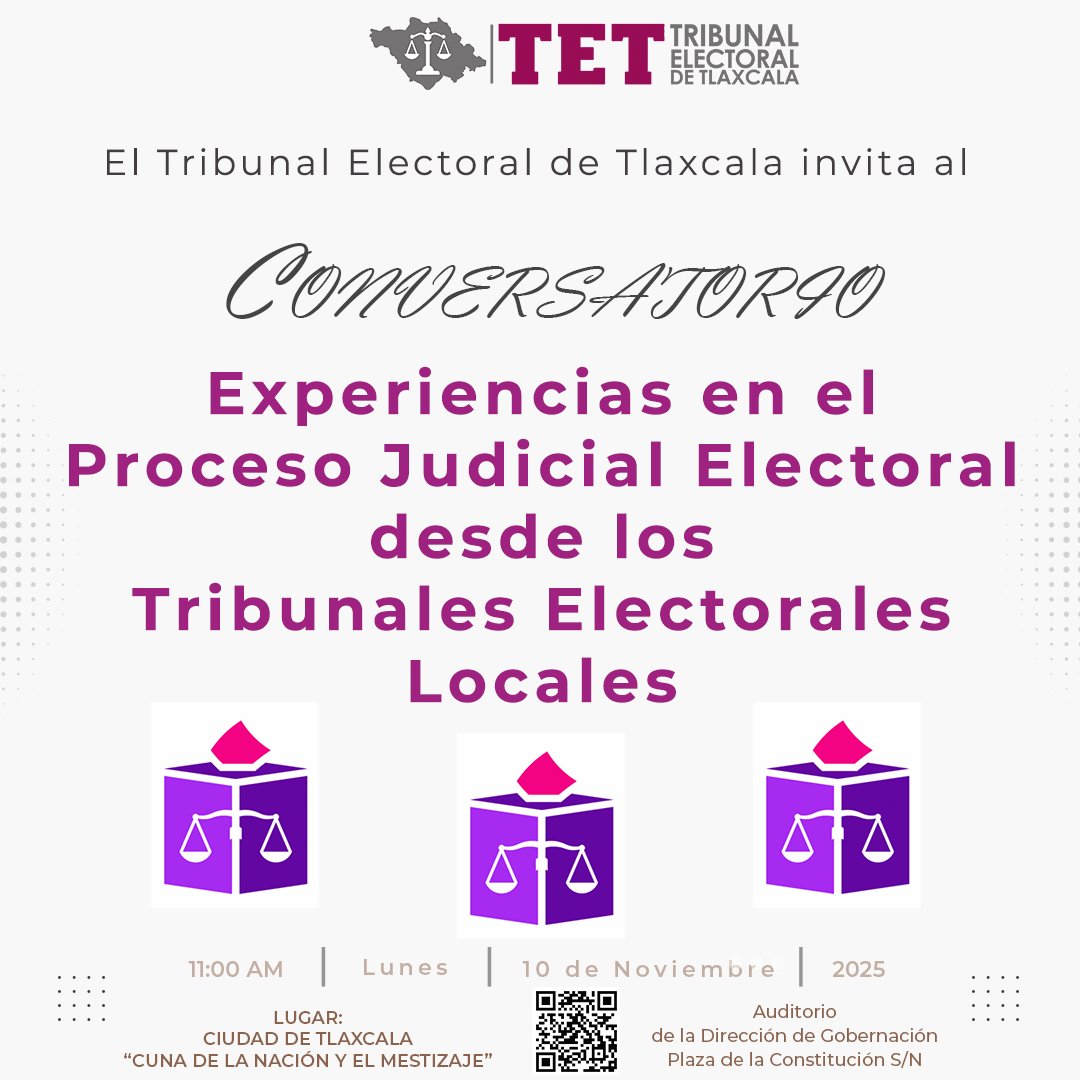 El Tribunal Electoral de Tlaxcala a través de la tercera ponencia a cargo de la Magistrada <a href="/Claudia_Salva1/">Claudia Salvador</a>, te invita a este espacio de reflexión y diálogo, donde se compartirán experiencias sobre los retos y aprendizajes del primer Proceso Electoral del Poder Judicial.