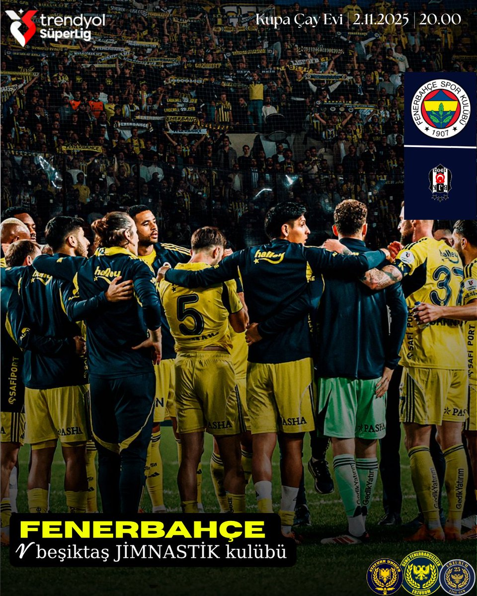 🏆 Trendyol Süper Lig 11.Hafta 
🆚 beşiktaş JİMNASTİK kulübü
🗓️ 2 Kasım 2025
🕗 20.00
🏟️ Tüpraş Stadyumu
📍 Kupa Çay Evi
#ErzurumLiseGFB