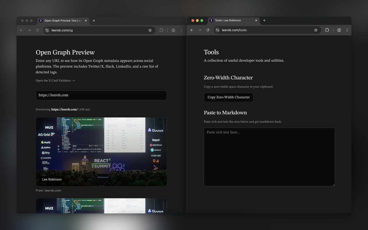 leerob's tweet image. Personal software is great. You can build small helpful things.
There are so many janky websites littered with ads and cookie banners. So I make my own utilities instead.
This took two prompts. And I can design them exactly how I want and own the code forever.