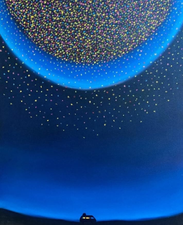 'The night the sky showered us with stars" by Sarah Morgan, contemporary artist and printmaker #WomensArt