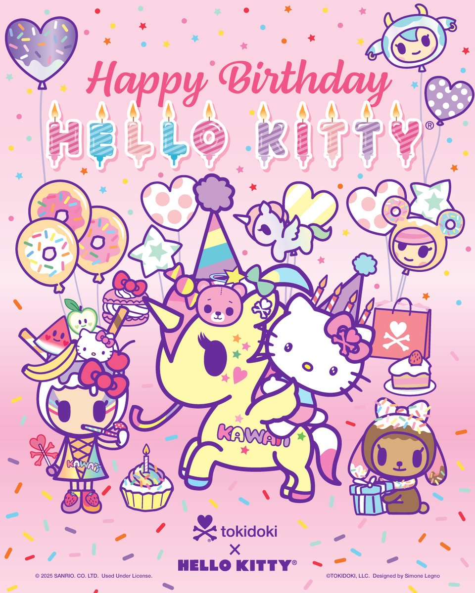 tokidoki's tweet photo. Happy Birthday @HelloKitty from the #tokidoki team! 🎀🎉🎂💝 Wishing the sweetest day filled with love, smiles, and all things magical! 💖✨ https://t.co/0MvV9imGeK