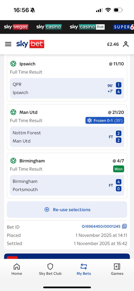 1980simonster's tweet photo. When u log into your account an find you have an 80/1 winner you didnt know had come in. Then put an acca on freeze utd selection at 1-0 then cash out with millwall 2-1 up with 10 mins left for another decent win @FootyAccums https://t.co/wQGxaWeOGG