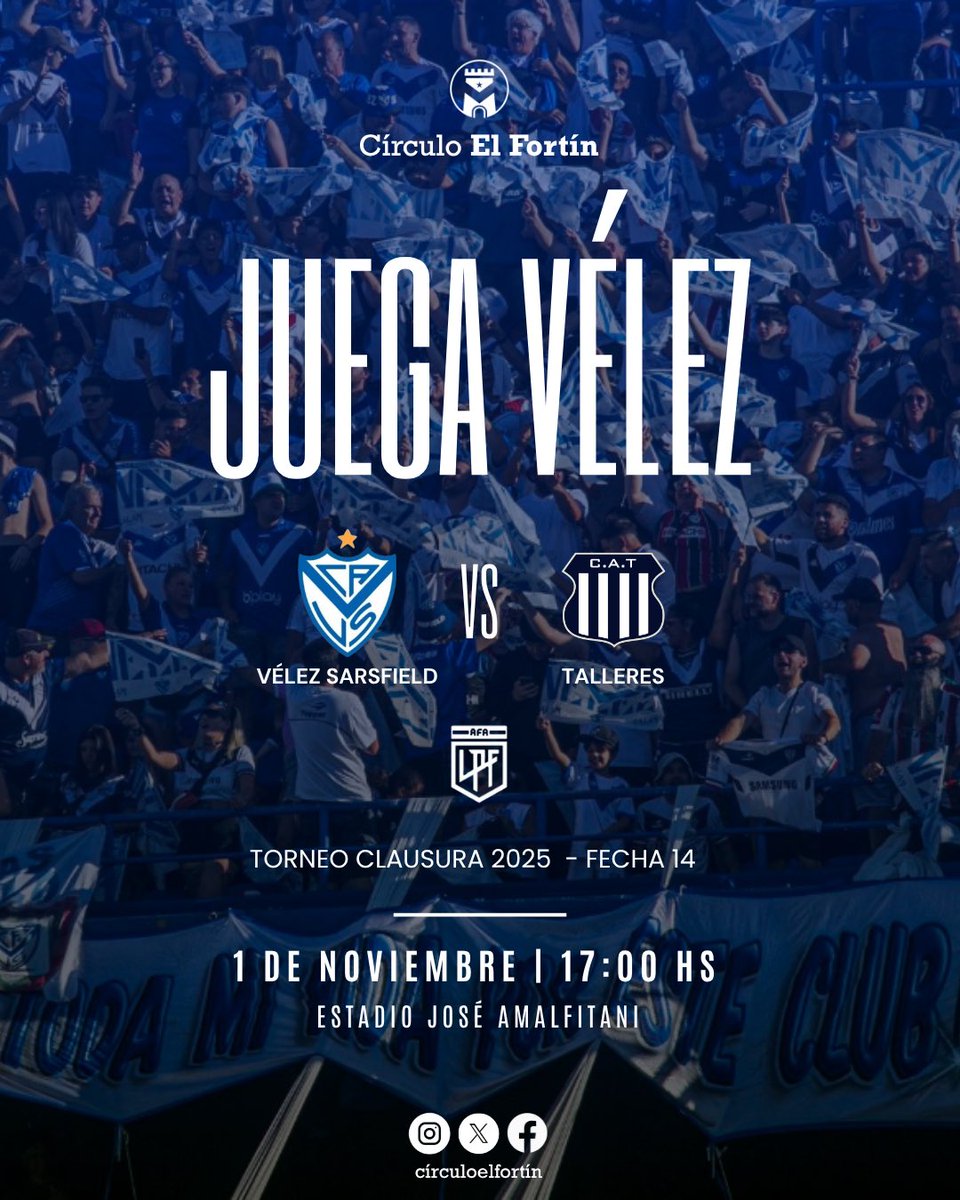 CirculoElFortin's tweet image. 𝑺𝒊 𝒗𝒐𝒔 𝒇𝒖𝒊𝒔𝒕𝒆 𝒎𝒊 𝒗𝒊𝒅𝒂, 𝒅𝒆𝒔𝒅𝒆 𝒒𝒖𝒆 𝒚𝒐 𝒏𝒂𝒄𝒊…🎶

➡️ Hoy desde las 17:00, #Vélez recibe a Talleres en el Estadio José Amalfitani, por la fecha 14 del Torneo Clausura 2025.

¡VAMOS NOSOTROS! 💙