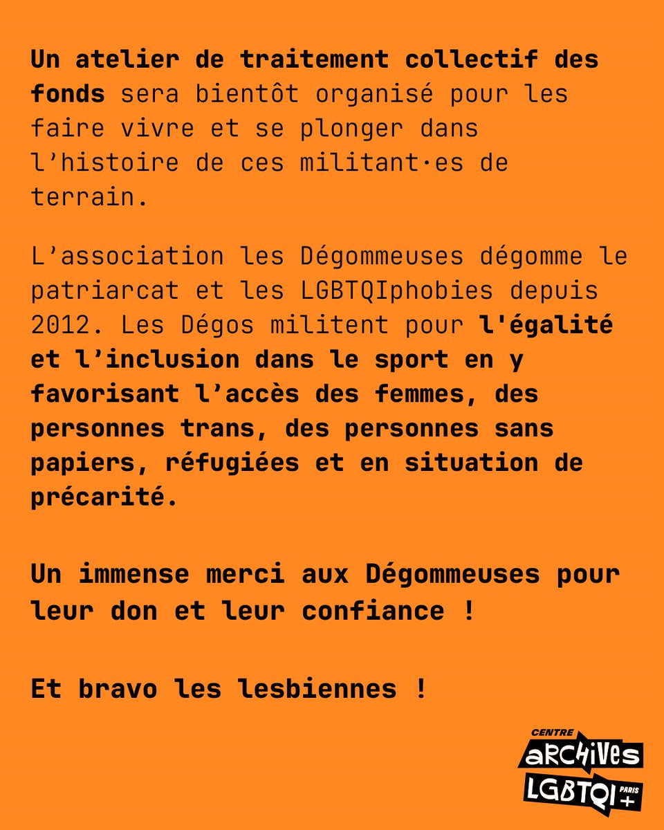 DON D’ARCHIVES
⚽️ Le weekend dernier, les Dégommeuses, une asso de football féministe, lesbienne et queer, ont déposé leurs archives au Centre !
✨ L’occasion de préparer prochainement un atelier de traitement collectif des fonds 👀
