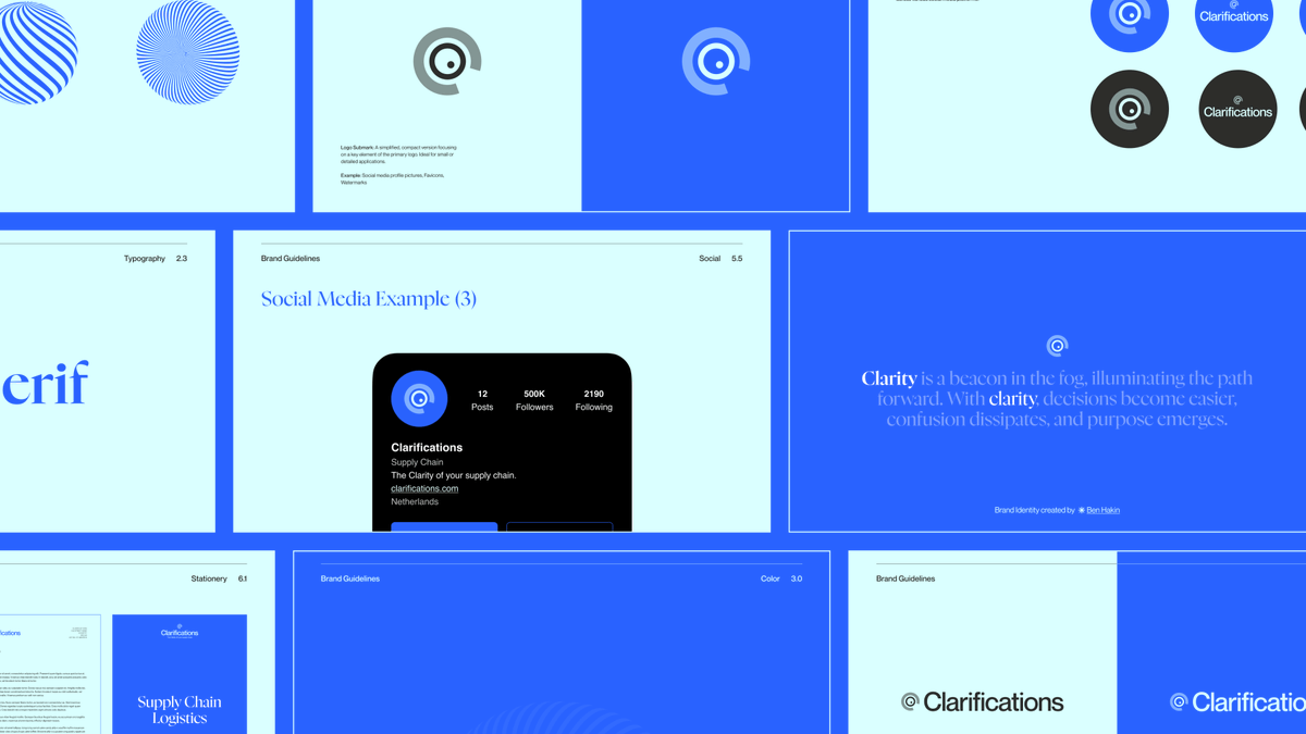 bh_design's tweet photo. Client Work ✲ Brand Identity for Clarifications, a supply chain management company. https://t.co/hqqOsnEKnw