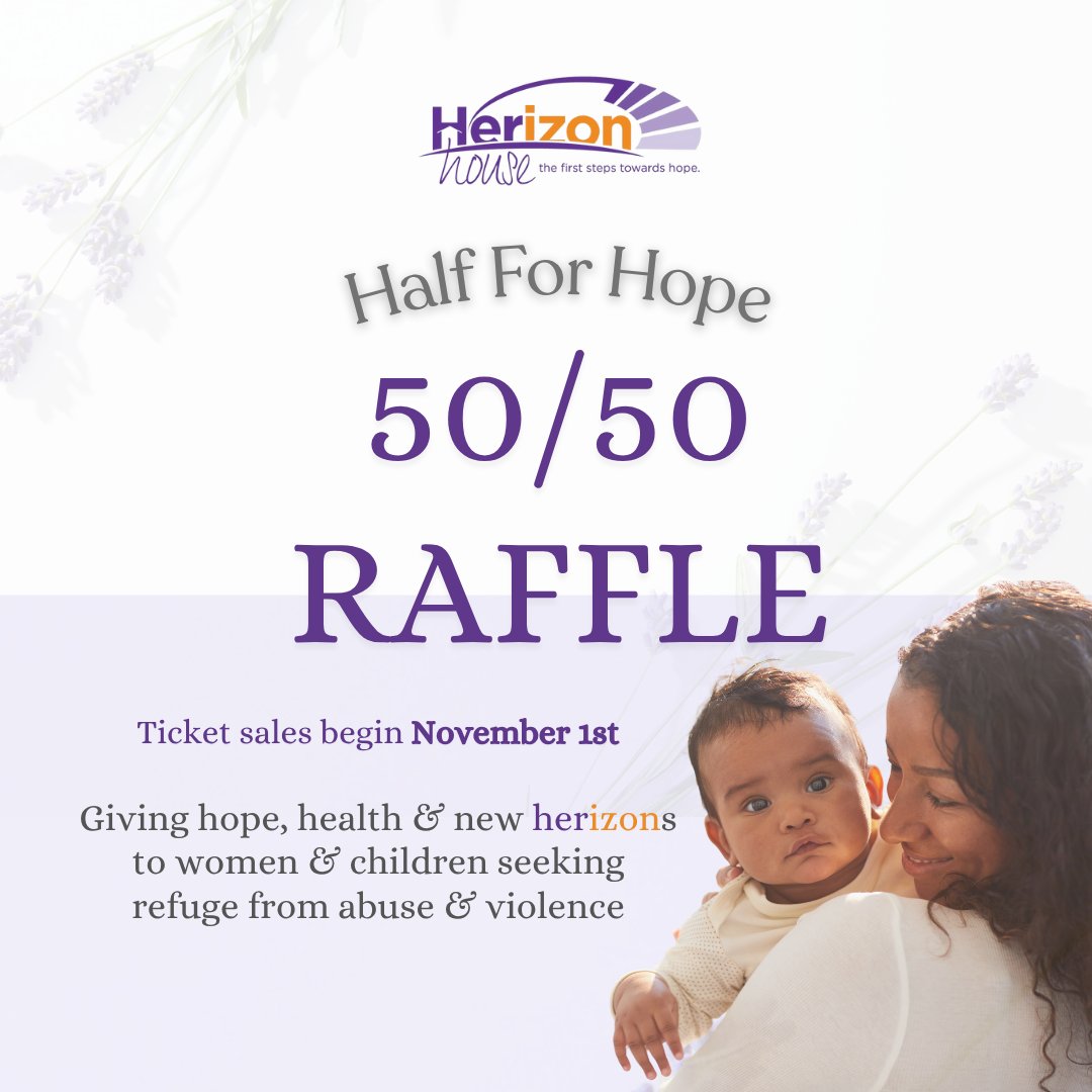 ✨Our 50/50 Cash Raffle sweepstakes is NOW OPEN! For just $25 you can help give hope to women &amp; children seeking safety.

🎟️GET TICKETS: bit.ly/4oHY7H8

Tickets: 1-$25| 3-$50| 10-$100
Draw: Jan. 21, 2026   

Thank you for support💜

#EndGBV #CashRaffle #HerizonHouse