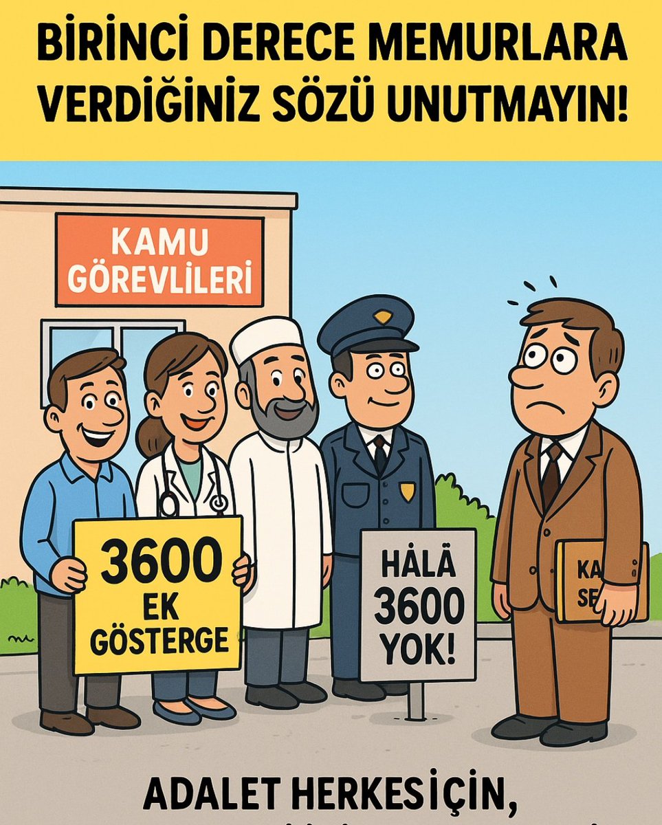 📉 Memurun Sabrı Tükendi!
💸 Refah Payı, 💰 Seyyanen Zam, 👔 Birinci Dereceye 3600 Ek Gösterge
ve ⚖️ Adil Maaş Düzenlemesi artık gecikmemeli!

#MeclisteMemuraEkProtokol
#KamuŞefleri

<a href="/RTErdogan/">Recep Tayyip Erdoğan</a>  <a href="/_cevdetyilmaz/">Cevdet Yılmaz</a> <a href="/isikhanvedat/">Prof. Dr. Vedat Işıkhan</a> <a href="/memetsimsek/">Mehmet Simsek</a> <a href="/omerrcelik/">Ömer Çelik</a> <a href="/efkanala/">Efkan Âlâ</a> <a href="/_aliyalcin_/">Ali YALÇIN</a>