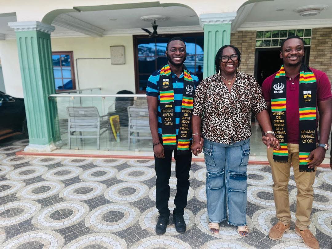 It was a joyful moment at my residence on Thursday, October 30, 2025, as I welcomed Dr. Amissah Abel Kweku and Dr. Raphael Ofori.

These two young medical professionals were beneficiaries of my Full Educational Scholarship to study Medicine in Cuba in 2018.
