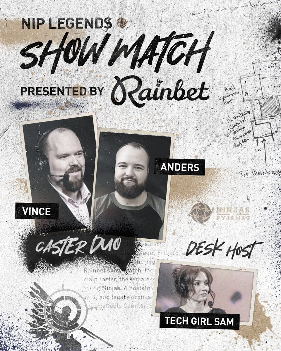 Meet your amazing talent lineup for the NIP Legends Show Match! <a href="/rainbetcom/">Rainbet.com</a>

<a href="/VinceMetuz/">Vince</a> and <a href="/OnFireAnders/">Anders</a>  take the mic as your casting duo, with <a href="/TechGirlZA/">Sam “Tech Girl” Wright</a> hosting the show!

📅 November 5th