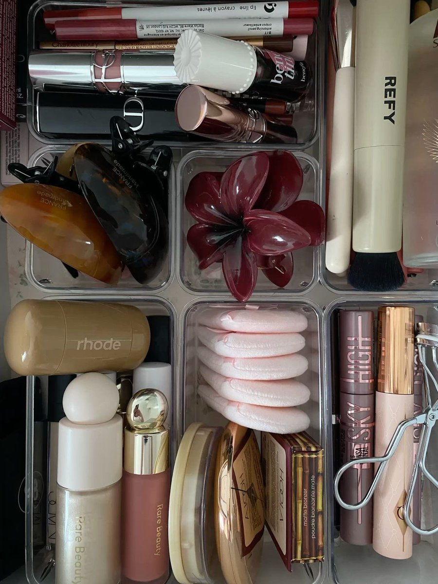 been debating on putting all my makeup products like this other than a makeup bag … yes or no?? I wanna do this to all my drawers tbh bc I have too much