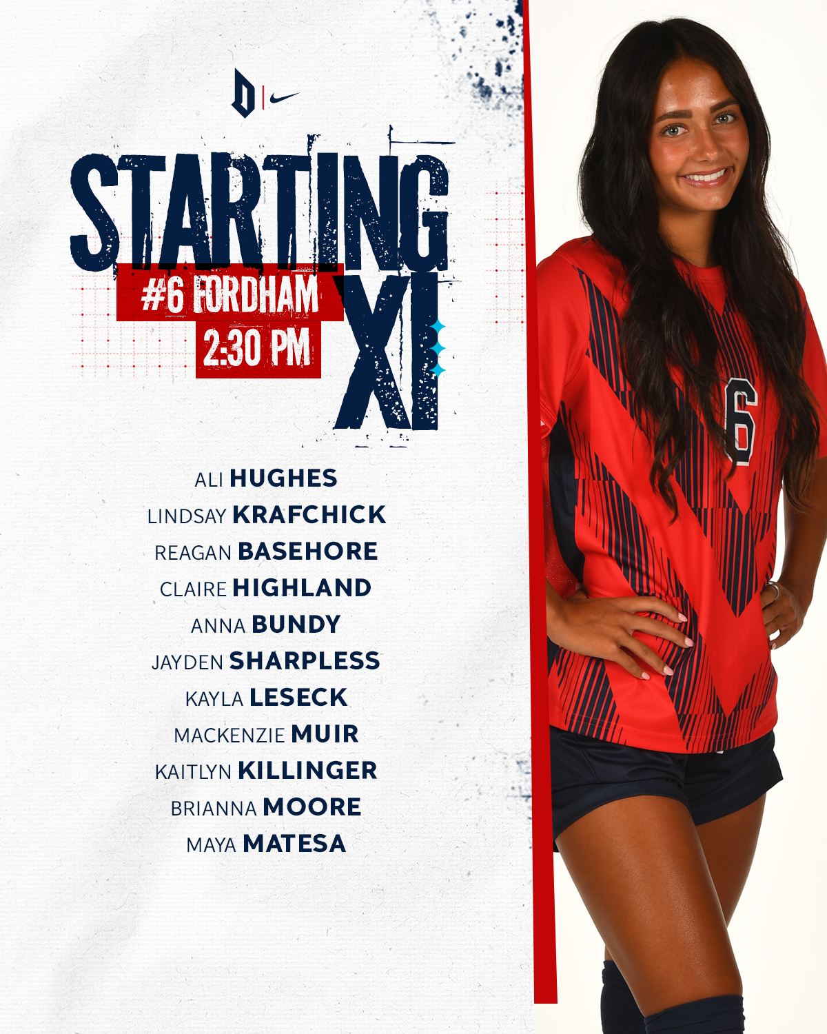 Duquesne starting lineup vs. #6 Fordham (11.1.25) in quarterfinals of Atlantic 10 Championship.