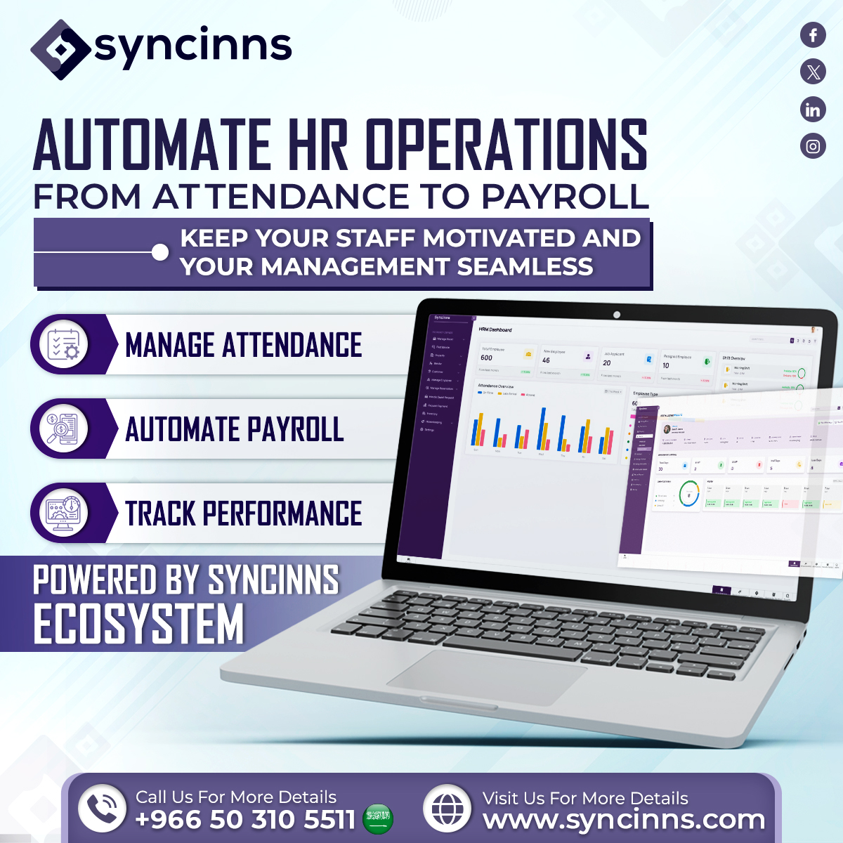 syncinns's tweet image. Turn your workforce smarter with Syncinns HRMS module! 💡
Manage attendance, payroll, and performance with an all in one unified system. ✨

#Syncinns #HRMS #WorkplaceAutomation #PayrollSoftware #AttendanceManagement #PerformanceTracking #HRTech #SmartWorkforce