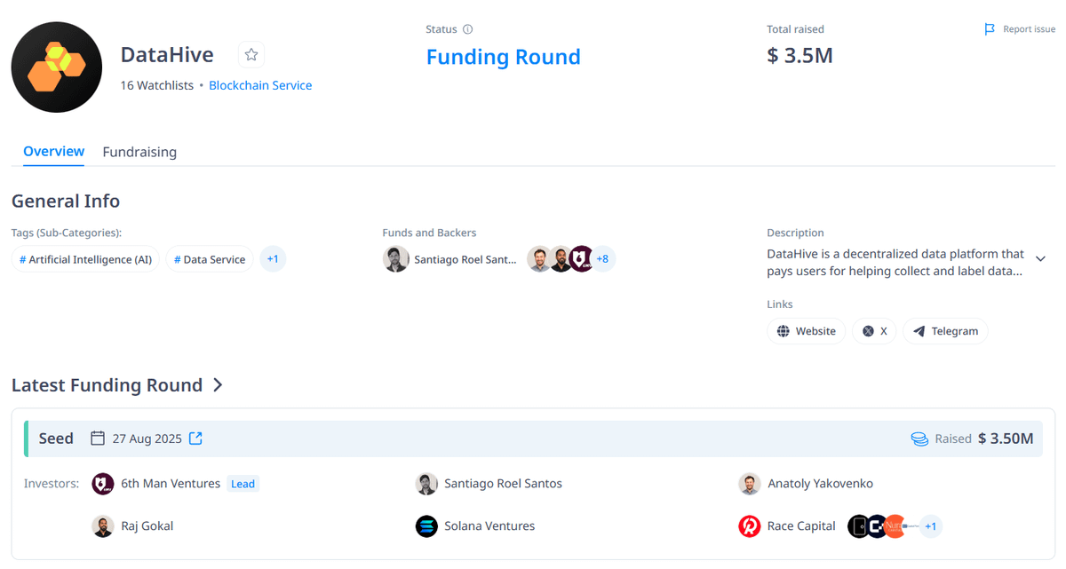🪂 [DataHive Airdrop Guide]

‣ Raised: $3.50M
‣ Airdrop Confirmed
‣ Cost: $0

Become an early user now👇

[About]

<a href="/datahiveai/">Datahive AI</a> is a decentralized platform that rewards users for collecting and labeling data for AI training

Earn by sharing computing power, running tasks, or