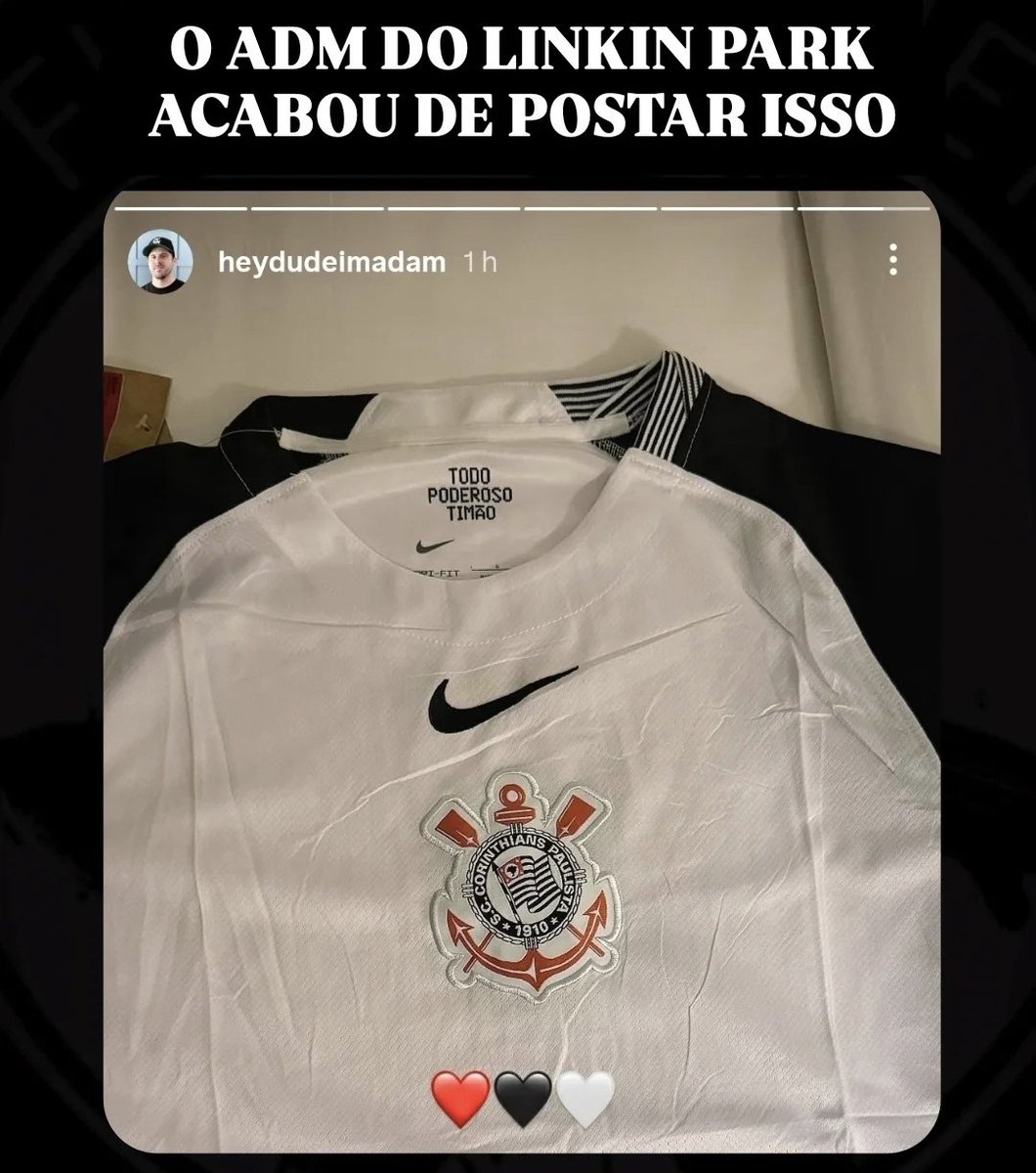 fiel_numetal's tweet photo. em 2023 eu resolvi fundar a fiel nu metal

em 2024 alguem do corinthians descobriu a fiel nu metal

em 2025 alguem do corinthians postou um video ao som de linkin park e chegou no adm de marketing deles

ele pediu uma camiseta

hoje ele recebeu a camiseta

eu to muito feliz :') https://t.co/tfcpNhwQsU