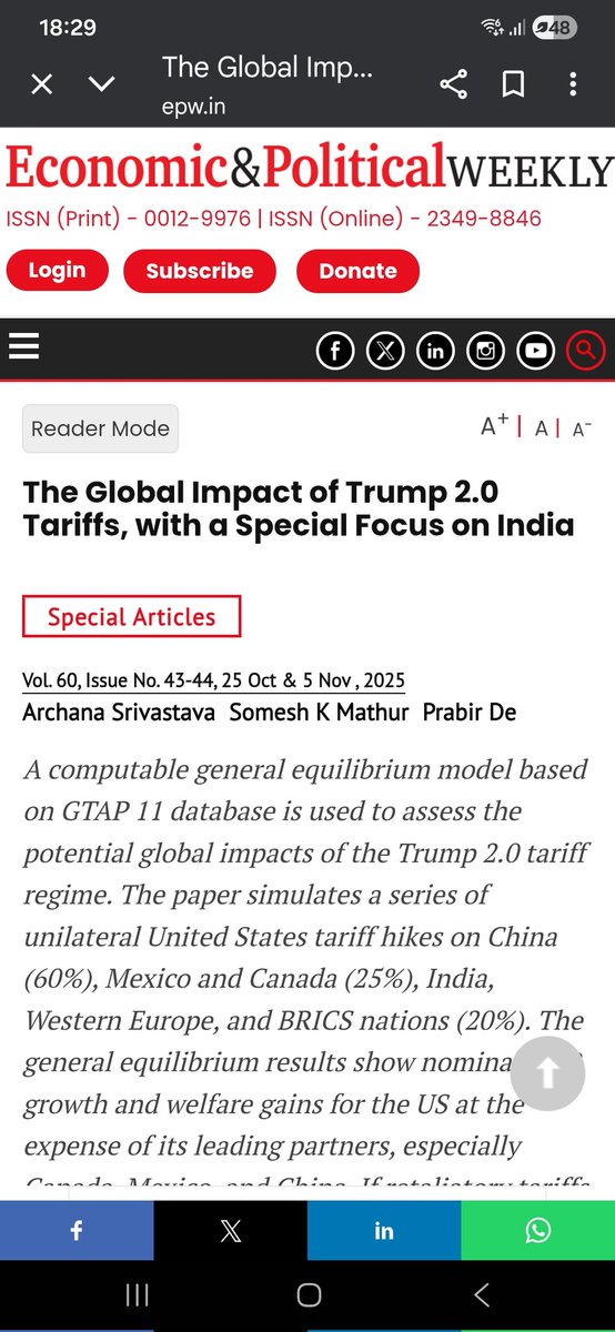 I have the pleasure to share our latest article "The Global Impact of Trump 2.0 Tariffs, with a Special Focus on India", co-authored with Prof Archana &amp; Prof. Somesh, appeared in <a href="/epw_in/">Economic & Political Weekly</a>. Is current global disorder a new global order? 

Link to download: epw.in/journal/2025/4…