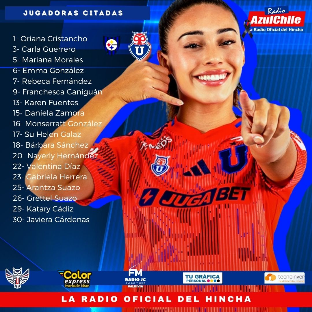 ¡LA CITACIÓN DE LAS AZULES!

Estas son las jugadoras citadas por el director técnico Cristóbal Jiménez, para enfrentar a Huachipato FC, desde las 11:00hrs, en el marco de los Cuartos de Final Ida de la Liga Femenina2025.

Puedes seguir toda la actualidad de la Universidad de
