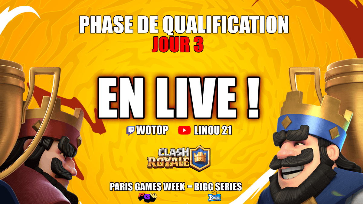 Linou_21's tweet photo. On termine la phase de qualification a la paris Games week ! En co cast MAINTENANT avec
@wotop_ , qui sera aussi sur Twitch! Venez donner de la force!
https://t.co/gFs0Cs5kEv
#pgw25📷 #ClashRoyale
@biggseries https://t.co/isLRpvsaav