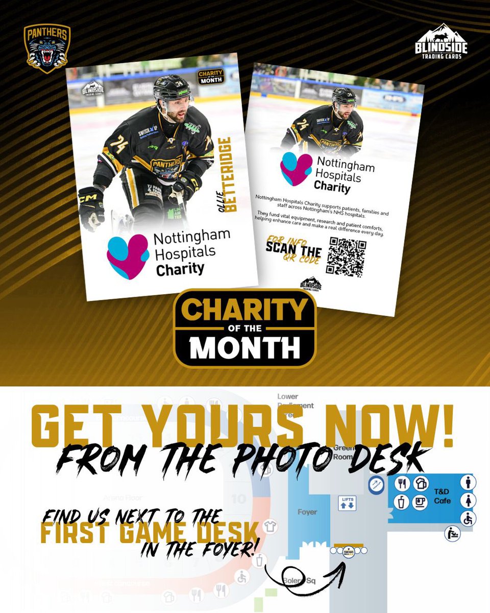 AVAILABLE TODAY FROM THE PHOTO DESK.

We are proud to support the <a href="/PanthersIHC/">Nottingham Panthers</a> in their fundraising efforts for charity.

✅ - blindsidecards.co.uk/trading-cards/

Get your hands on the Nottingham Hospitals Charity trading card tonight! The November charity card of the month. 

These
