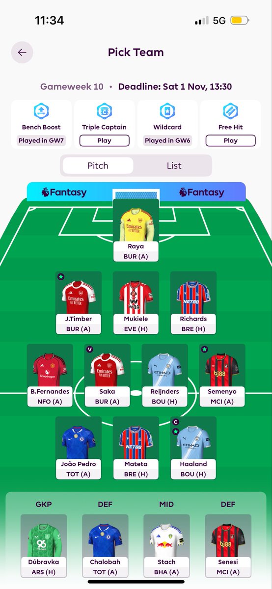 🔒 GW10 team reveal

No transfers

🧢 Haaland

🌎 2.1m OR

Good luck everyone! #FPL #FPLCommunity
