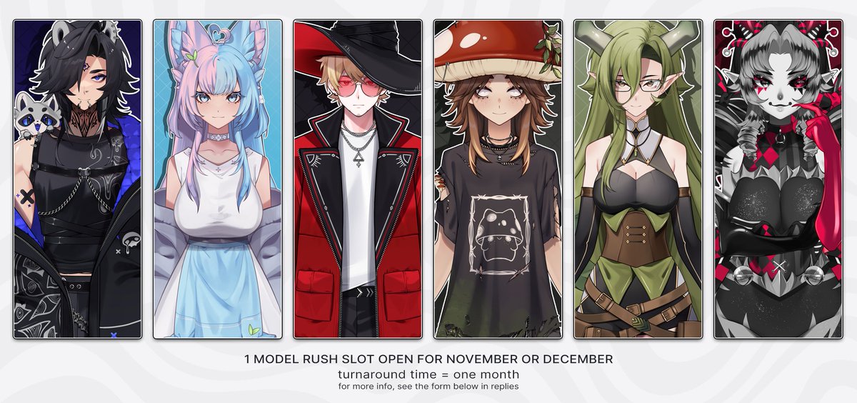 Some projects had to be pushed back so I'm opening a rush slot for either November or December! 

I'm available for half or fullbody models, humans and furries alike, any and all genders! 

Would love for you to join the family 🖤
See the form below for more!