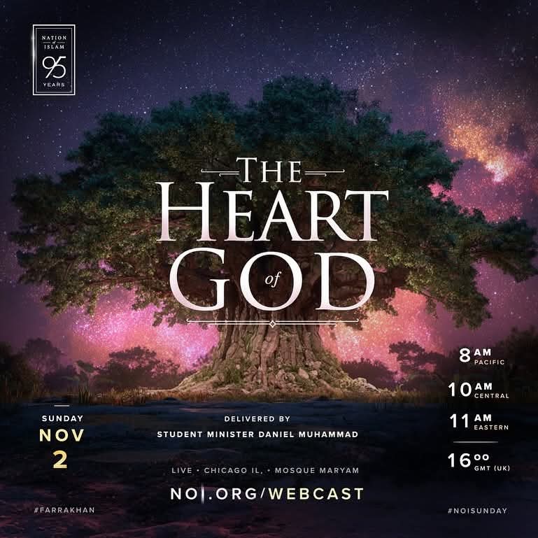 “The Heart of God”

Be our guest this Sunday at Mosque Maryam or watch live online at 10am CT webcast.noi.org

#NOISundays #Farrakhan