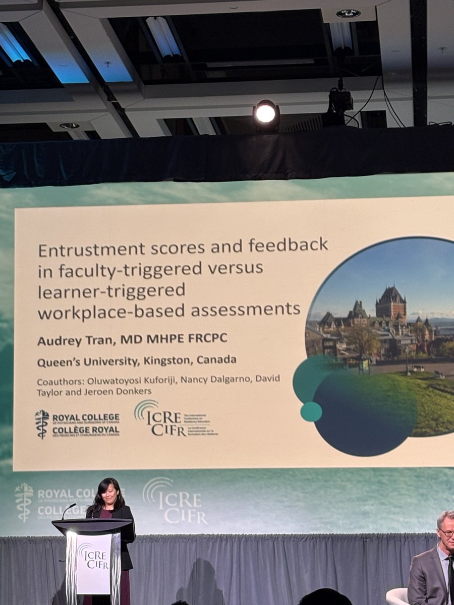 Queen’s has 2 papers selected for the top papers at ICRE this year out of 4! Dr. Audrey Tran delivers a thought provoking presentation to keep the necessary discussions about entrustment and feedback in WBAs going. #ICRE2025