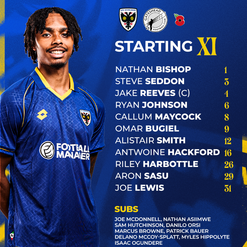 AFCWimbledon's tweet photo. Your Dons lineup for the FA Cup 🏆

#AFCW 🟡🔵