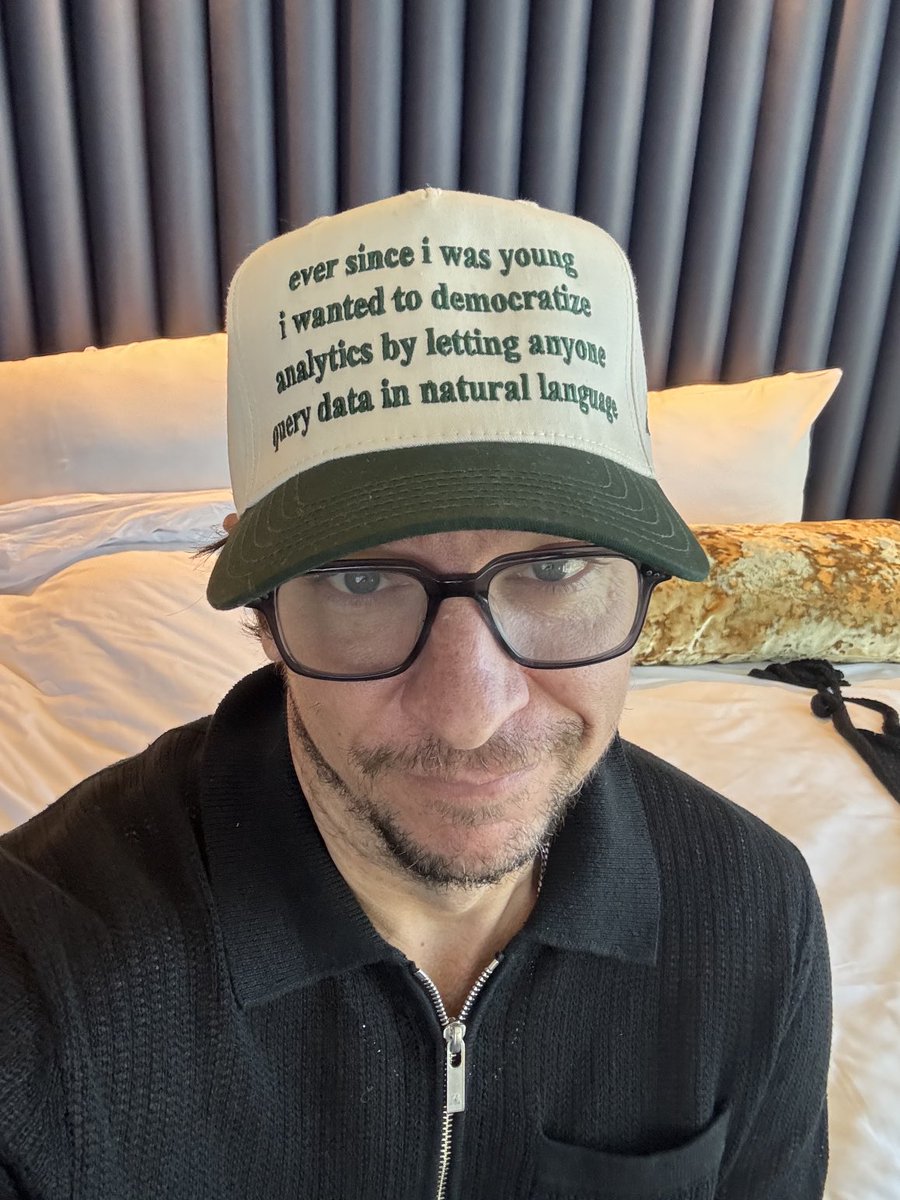 My lads at ⁦<a href="/TextQL/">TextQL</a>⁩ made me a hat 
(full disclosure: long AF)