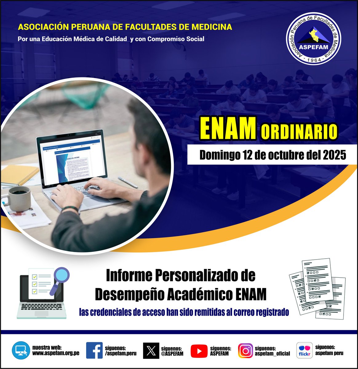✅ ¡𝗬𝗮 𝗽𝘂𝗲𝗱𝗲𝘀 𝘃𝗲𝗿 𝘁𝘂𝘀 𝗿𝗲𝘀𝘂𝗹𝘁𝗮𝗱𝗼𝘀 𝗽𝗲𝗿𝘀𝗼𝗻𝗮𝗹𝗶𝘇𝗮𝗱𝗼𝘀 𝗱𝗲𝗹 𝗘𝗡𝗔𝗠!
👉 Revisa tus resultados hoy mismo.
➡️ Mayor información: aspefam.org.pe/enam/
#ASPEFAM #ENAM2025Ordinario #EducacionMedica