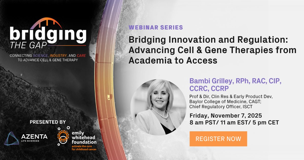 𝐍𝐄𝐗𝐓 𝐖𝐄𝐁𝐈𝐍𝐀𝐑: 𝐁𝐫𝐢𝐝𝐠𝐢𝐧𝐠 𝐈𝐧𝐧𝐨𝐯𝐚𝐭𝐢𝐨𝐧 𝐚𝐧𝐝 𝐑𝐞𝐠𝐮𝐥𝐚𝐭𝐢𝐨𝐧: 𝐀𝐝𝐯𝐚𝐧𝐜𝐢𝐧𝐠 𝐂𝐞𝐥𝐥 &amp; 𝐆𝐞𝐧𝐞 𝐓𝐡𝐞𝐫𝐚𝐩𝐢𝐞𝐬 𝐟𝐫𝐨𝐦 𝐀𝐜𝐚𝐝𝐞𝐦𝐢𝐚 𝐭𝐨 𝐀𝐜𝐜𝐞𝐬𝐬

Join us for the next Bridging the Gap Webinar, featuring Bambi Jo Grilley, Director