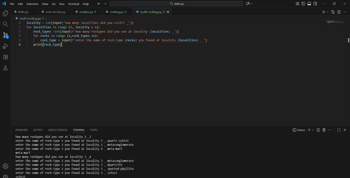 iemade25's tweet image. I find it interesting being able to apply python to my field as a geoscientist.😇
I created a multiple Rock-Log program, which helps user to store the different rock-types found in the localities visited.
github.com/GlyDev25/Multi…
#growth
#pythonlearningjourney
