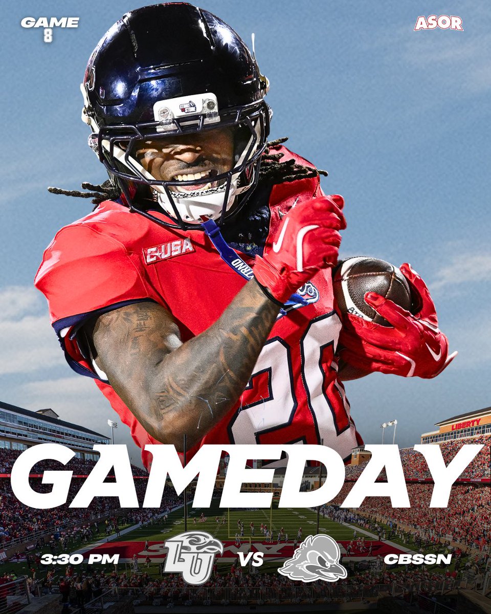ASeaofRed's tweet photo. Itโs GAMEDAY โผ๏ธ
Liberty football hosts Delaware on Homecoming!
#BeatDelaware #Fanem๐ฅ https://t.co/n8FLU3nbfv