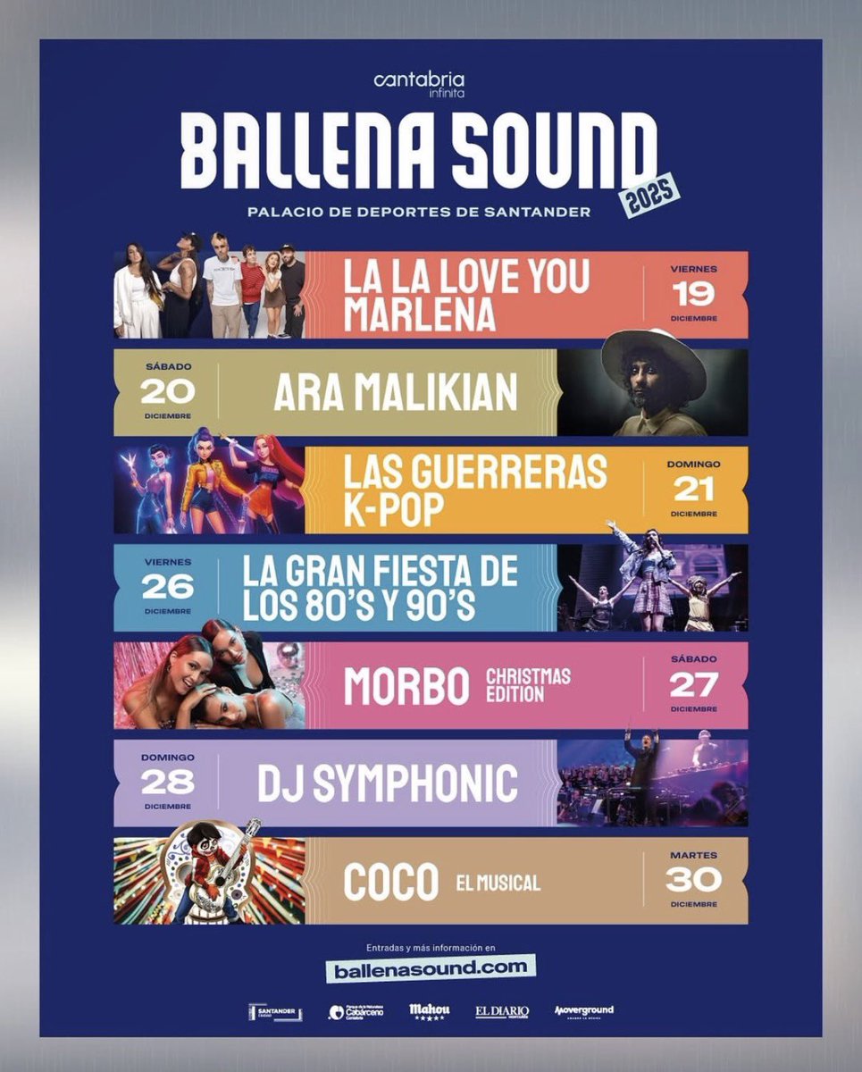 eventos_sdr_'s tweet photo. 🎧¡Esta Navidad vuelve la música al Palacio de Deportes de Santander! Llega Ballena Sound con 7 días de música, teatro y mucho más.

🎫¡Entradas a la venta el próximo 4 de noviembre en la web del festival! #santander #festival #navidad #festival #musica https://t.co/erNNjYS3CA