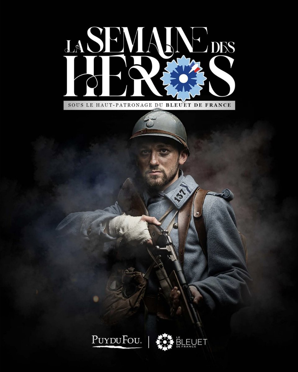 Cette semaine, le <a href="/PuyduFou/">Puy du Fou</a> célèbre les héros de la France 🪖🇫🇷

Du 1er au 11 nov, le billet d'entrée est offert aux militaires d'active et aux pupilles de la nation (nombre de places limité)
Sur réservation ⤵️
puydufou.com/france/fr/en-n…

Merci au Parc et soutenez le <a href="/BleuetFrance/">Bleuet de France</a> !