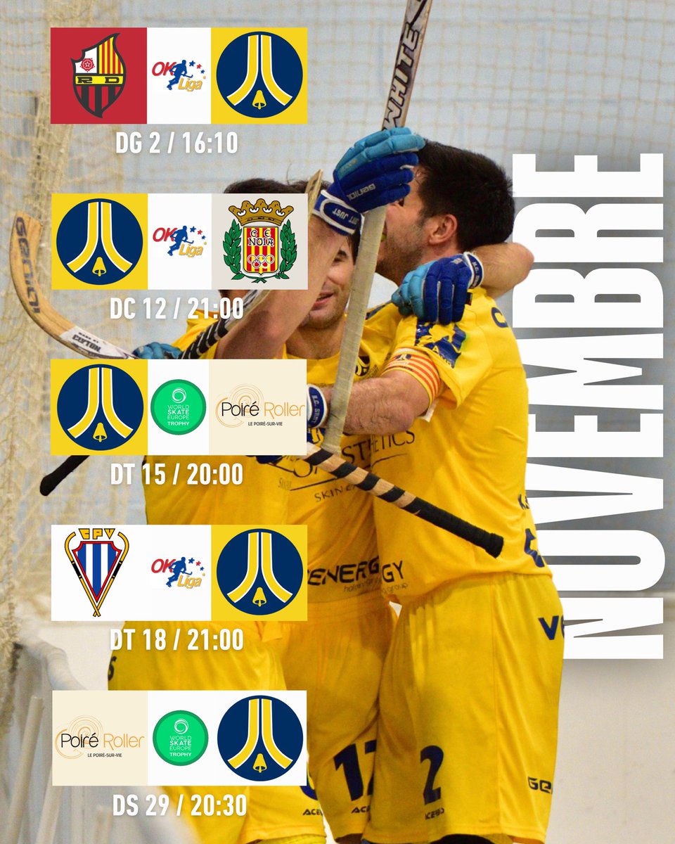Som-hi 𝐍𝐎𝐕𝐄𝐌𝐁𝐑𝐄! 

🗓️ El nostre calendari de partits del mes de novembre

✈️ vs <a href="/ReusDeportiu/">Reus Deportiu</a> 
🏠 vs <a href="/cenoia/">CE Noia Freixenet</a> 
🏠vs <a href="/PoireRoller/">Poire Roller</a> 
✈️ vs <a href="/cpvoltrega/">Club Patí Voltregà-Movento Stern</a> 
✈️ vs <a href="/PoireRoller/">Poire Roller</a> 

<a href="/radiodesvern/">Ràdio Desvern</a> <a href="/okliga_oficial/">OK Liga</a> 

#hoqueipatins #hockeypatines #santjustdesvern