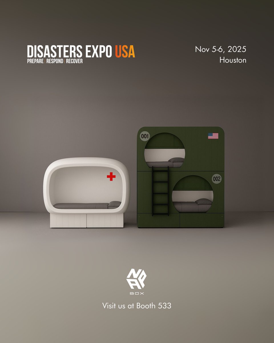 buildnapbox's tweet image. Join us next week in Houston at the Disasters Expo USA! Visit NapBox at Booth 533 to explore our emergency and recovery sleep solution. 
Event Location: George R. Brown Convention Center.

#napbox #shelter #humanitarian #DisasterExpoHouston #Resilience #EmergencyShelters