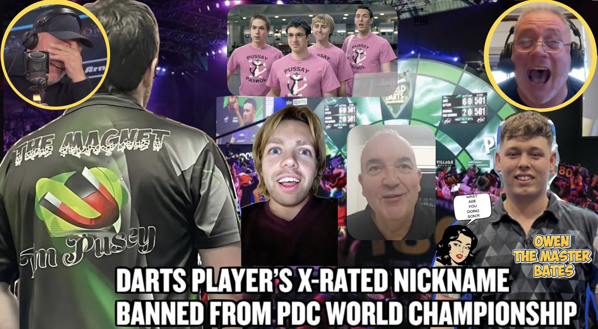 PDC Darts Ban Nicknames 
Owen 'The Master' Bates 🍆
&amp;
Tim "The Magnet' Pusey 🧲

youtube.com/watch?v=iNSFsm…