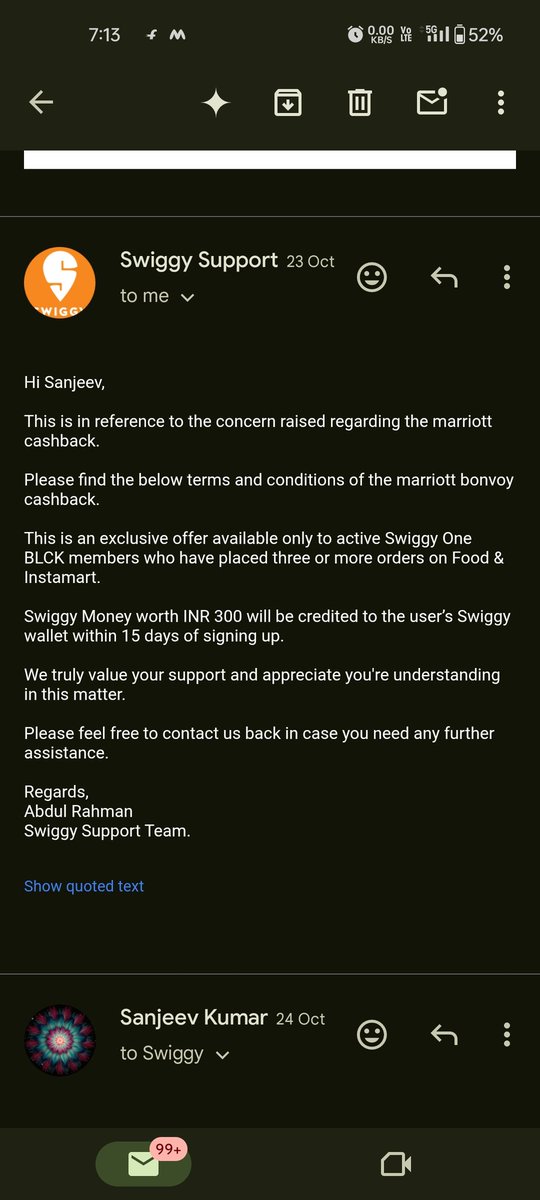sanjeevk1010's tweet photo. but I’m only getting automated T&amp;C replies instead of a real resolution.

Please have someone from the wallet team check this.
@Swiggy @SwiggyInstamart 
#swiggy #swiggywallet #Swiggycares https://t.co/qEELlFrTD9