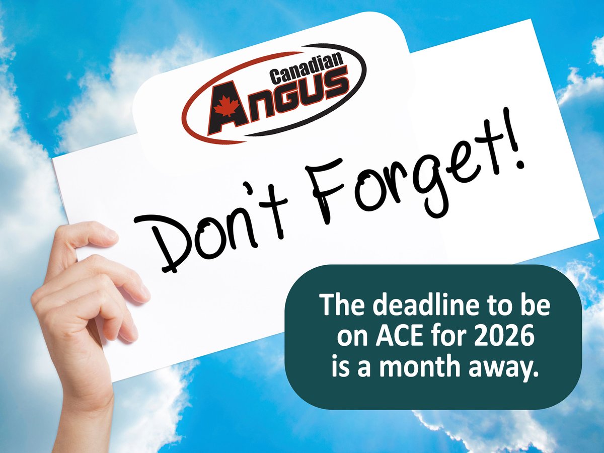 The deadline to be on ACE for 2026 is a month away. If you want to be on ACE, ensure your Female Exposures &amp; ACE application form are submitted by Dec 1, 2025. You are not automatically renewed for this program. cdnangus.ca/forms/applicat…