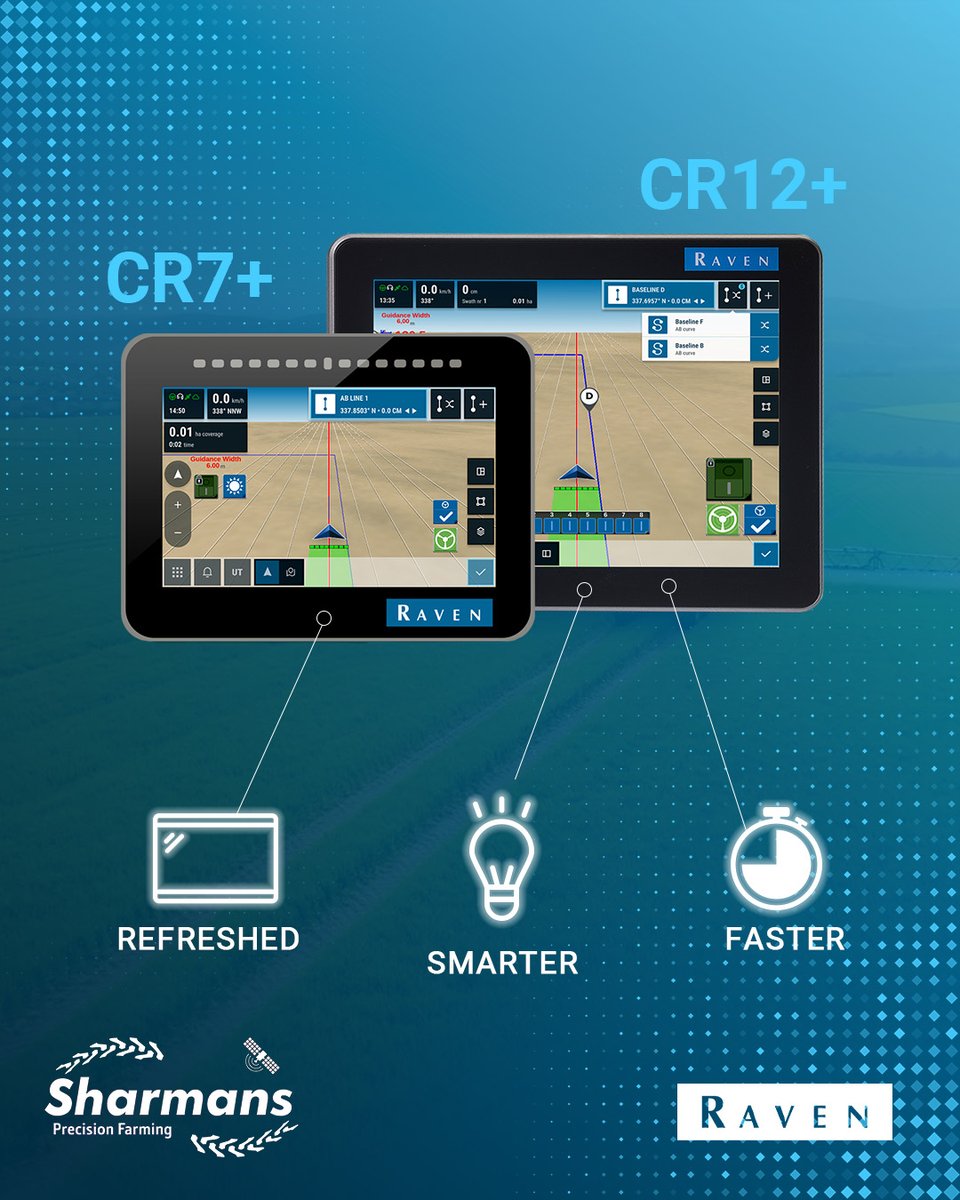 Sharmansagri's tweet image. 🛰️ Check out Raven’s high-tech displays – the CR7+ &amp;amp; CR12+!
Upgrade your Precision Farming experience with a simple, customisable, and smarter user interface.

Contact our Precision Farming team today 👉 sharmans-agri.co.uk/precision-farm…

#RavenTechnology #PrecisionFarming