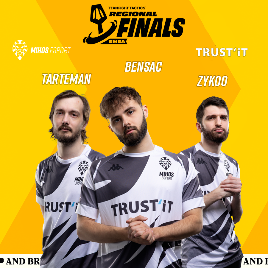 2ᵉ jour de la 2ᵉ semaine des #TFTRegionalFinals ! ⚔️

Bonne première journée pour nos joueurs, tous qualifiés pour aujourd’hui 💪

<a href="/bensacbensac/">MIH bensac</a>  — 6ᵉ
<a href="/ZyK0oTFT/">MIH ZyK0o</a>  — 10ᵉ
<a href="/TartemanTFT/">MIHOS TarteMan</a>  — 13ᵉ

Il faut tout donner pour atteindre le jour 3 ! 💥

📺 ttv/tarteman

#MIHWIN #TrustIt