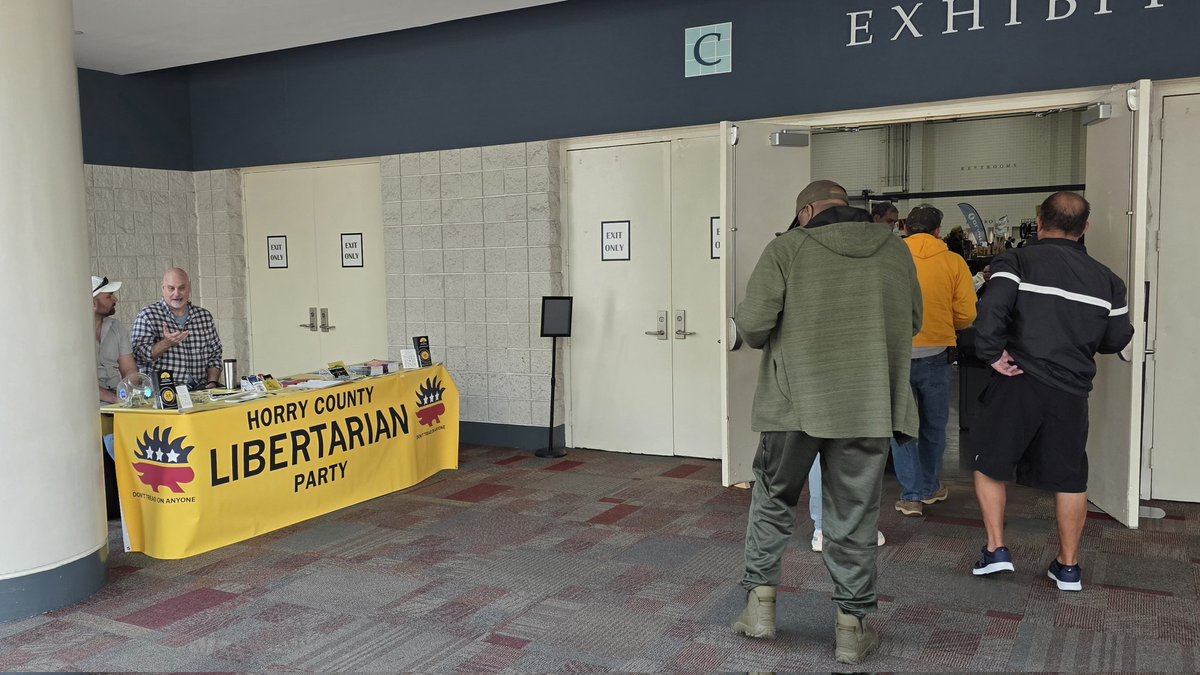 HorryCountyLP's tweet photo. Come visit the Horry County Libertarian Party at the Myrtle Beach Gun &amp; Knife Show today. We'll be here from 9am until 5pm. https://t.co/gSvR4xvEwH