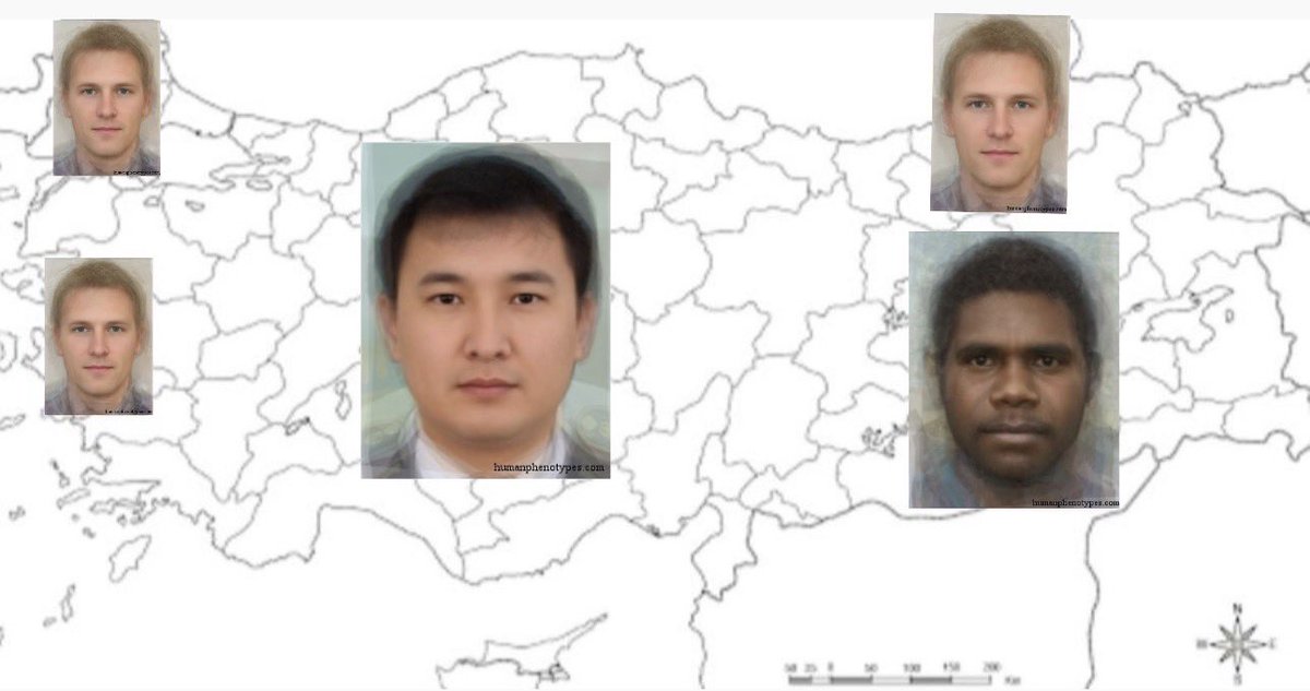 Güncelledim haritayı.
Türklerin zannettikleri bölgeye göre fenotip