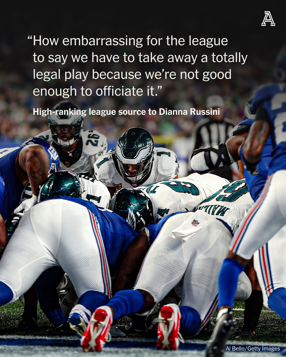 Eight weeks into the 2025 season, the thing that might actually kill the tush push is the NFL’s inability to officiate it properly, a high-ranking league source told me.

nytimes.com/athletic/67679…